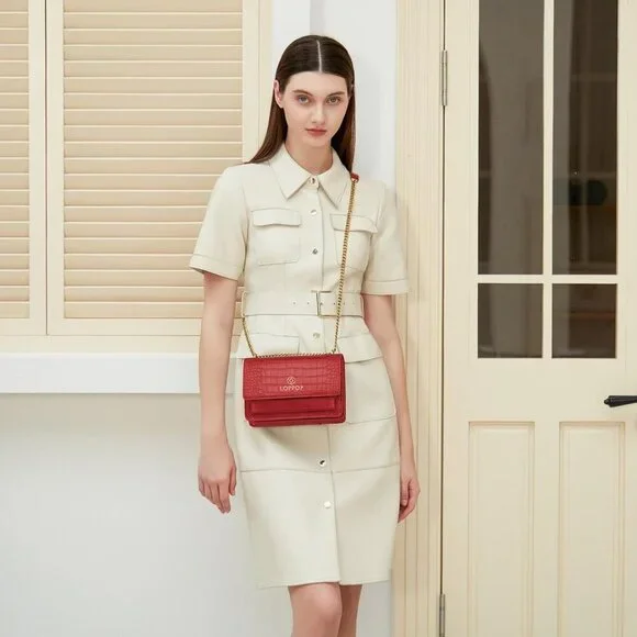 LL LOPPOP Small Classy Leather Crossbody Purse Top Handle Satchel Handbag Red - Picture 2 of 7